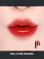 LILYBYRED Juicy Liar Water Tint 4.8g in shade #06 Lychee Sangria on glossy lips.
