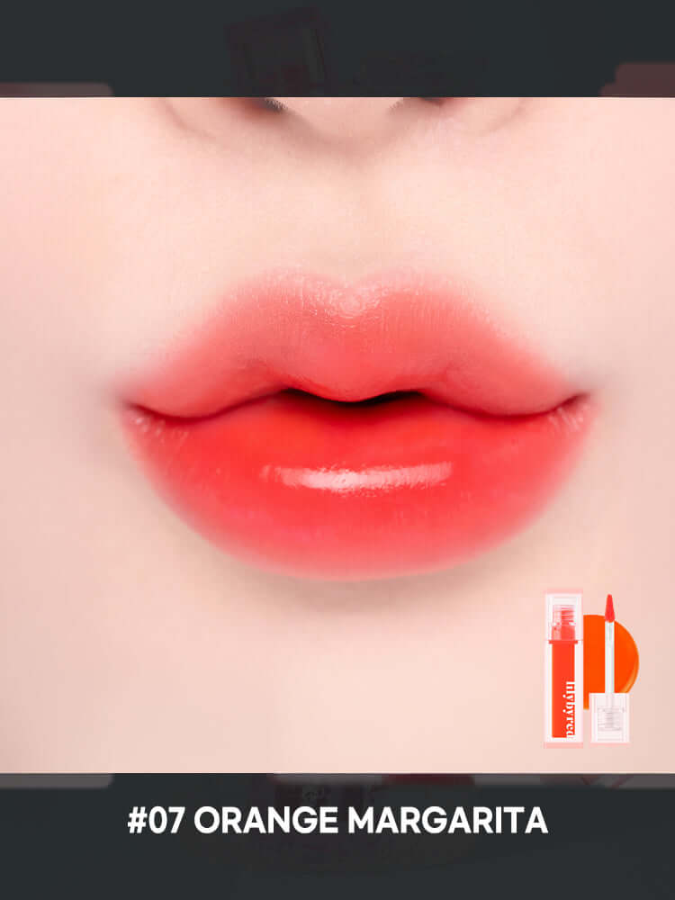LILYBYRED Juicy Liar Water Tint 4.8g in shade #07 Orange Margarita showing a vibrant lip color.