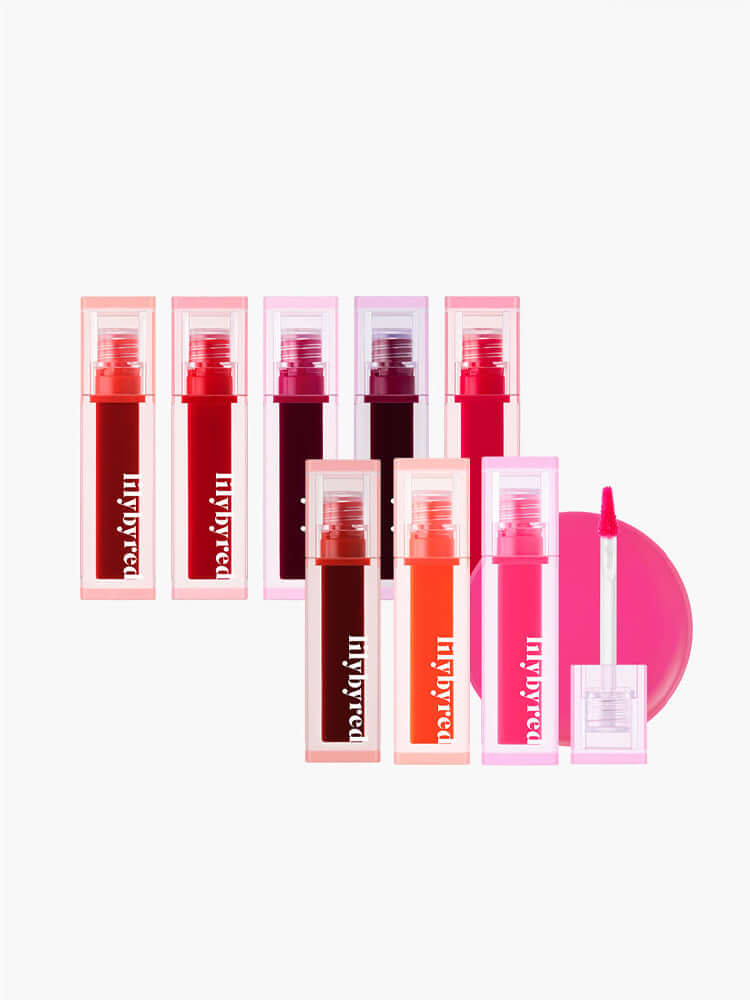 LILYBYRED Juicy Liar Water Tint 4.8g collection showcasing vibrant colors and applicator.