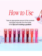 LILYBYRED Juicy Liar Water Tint 4.8g display with instructions on creating a gradient lip effect.