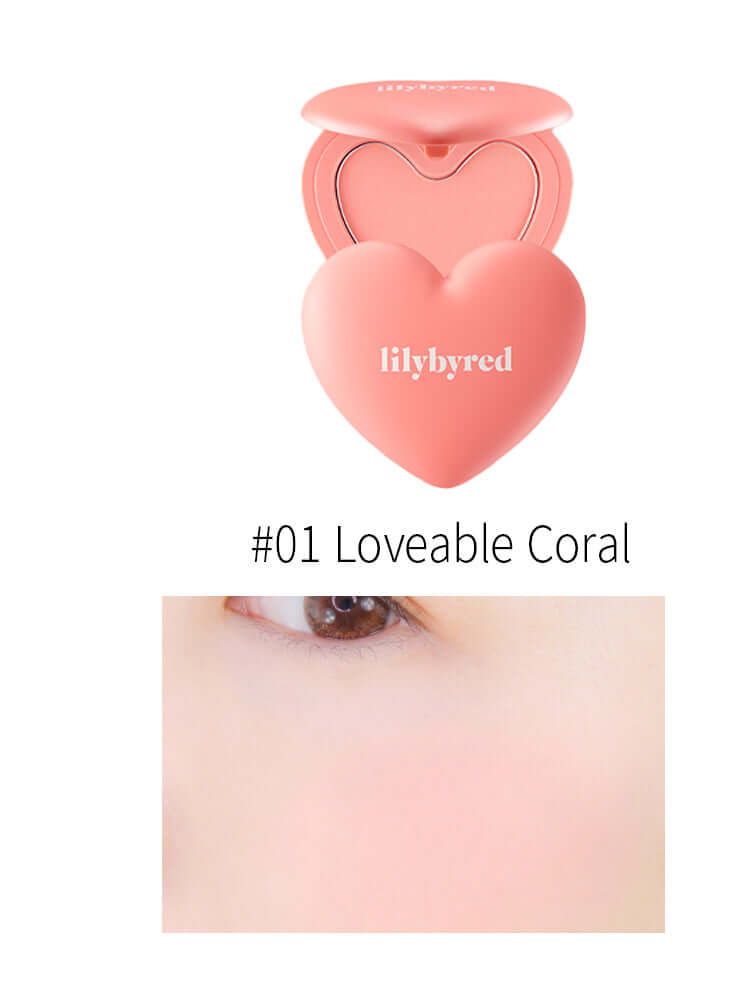 LILYBYRED Luv Beam Cheek 4.7g in Loveable Coral shade, showcasing creamy texture and vibrant color on skin.