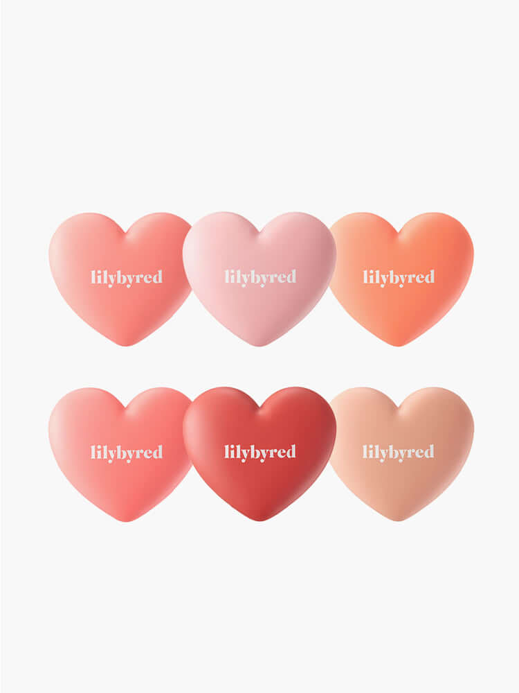 LILYBYRED Luv Beam Cheek 4.7g six heart-shaped blush compacts in various pastel shades.