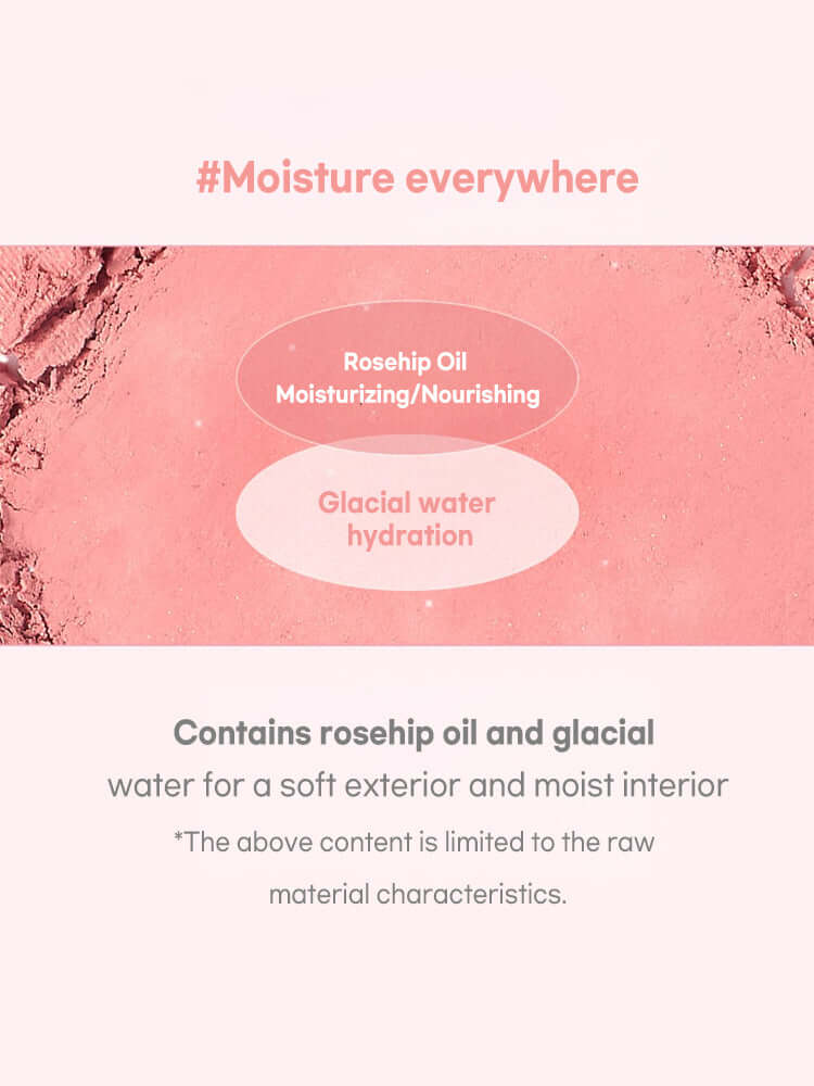 LILYBYRED Luv Beam Cheek 4.7g highlighting moisture features with rosehip oil and glacial water for hydration.