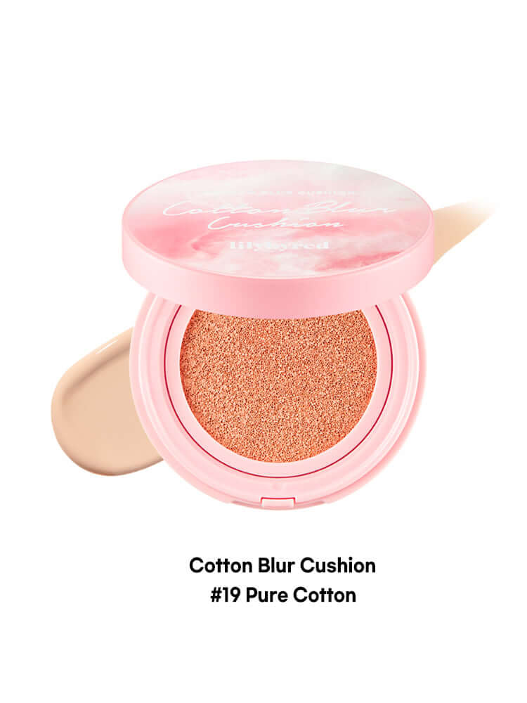 LILYBYRED Cotton Blur Cushion 15g SPF50+PA+++ in #19 Pure Cotton with a soft, glowing finish.
