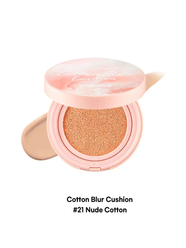 LILYBYRED Cotton Blur Cushion 15g SPF50+PA+++ in shade #21 Nude Cotton, showcasing soft and radiant skin.