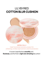 LILYBYRED Cotton Blur Cushion 15g SPF50+PA+++ product packaging with cushion and sponge for flawless coverage.
