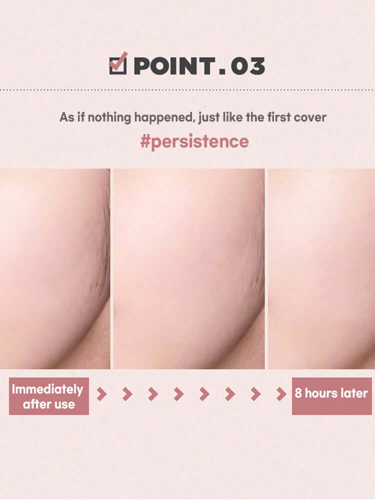 LILYBYRED Cotton Blur Cushion 15g SPF50+PA+++ showing before and after results for persistence in coverage.