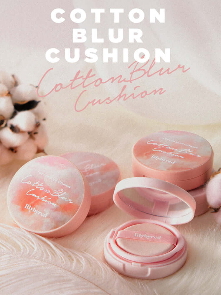 LILYBYRED Cotton Blur Cushion 15g SPF50+PA+++ in pink packaging against soft background.