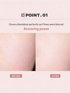 LILYBYRED Cotton Blur Cushion 15g SPF50+PA+++ showing before and after results for perfect blemish coverage