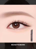 LILYBYRED Starry Eyes Am9 To Pm9 Slim Gel Eyeliner 0.14g applied to a model's eye showcasing the #02 Matte Brown shade.