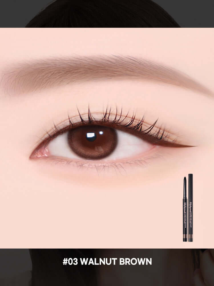 LILYBYRED Starry Eyes Am9 To Pm9 Slim Gel Eyeliner 0.14g showcased on a model's eye in Walnut Brown shade.
