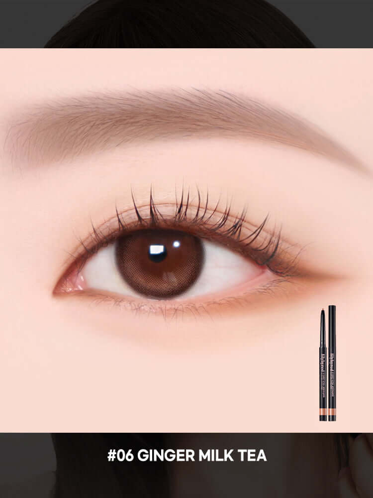 LILYBYRED Starry Eyes Am9 To Pm9 Slim Gel Eyeliner 0.14g applied to eye with #06 Ginger Milk Tea theme.