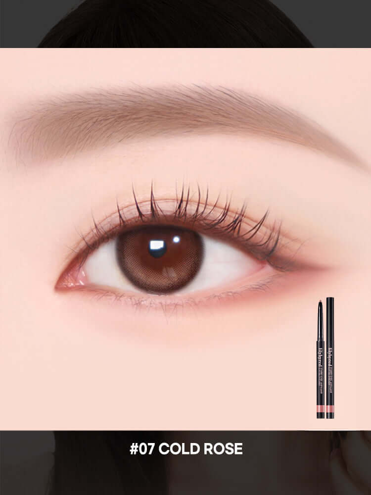 LILYBYRED Starry Eyes Am9 To Pm9 Slim Gel Eyeliner 0.14g in Cold Rose shade applied on a model's eye.