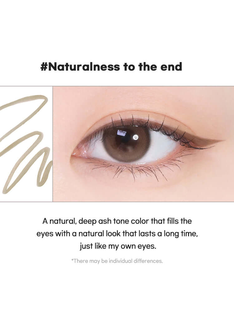 LILYBYRED Am9 To Pm9 Survival Penliner Natural 1g showing natural deep ash tone liner on eye for lasting definition.