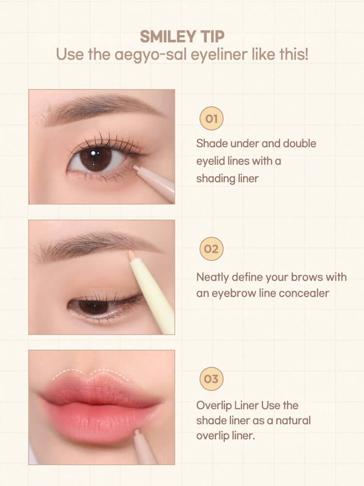 LILYBYRED Smiley Aegyosal Eyeliner application tips for achieving the perfect aegyo-sal look.