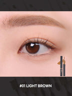 Close-up of eye with #01 Light Brown shade using LILYBYRED Skinny Mes Brow Mascara 3.5g for precise brow coloring.