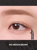 Close-up of an eye with LILYBYRED Skinny Mes Brow Mascara 3.5g in Medium Brown for precise brow definition.