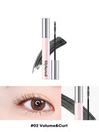 LILYBYRED Am9 To Pm9 Infinite Mascara 7g with brush, displaying rich brown shades and emphasizing volume and curl effect.