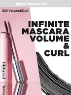 LILYBYRED Am9 To Pm9 Infinite Mascara 7g with brush and product showing volume and curl effect.