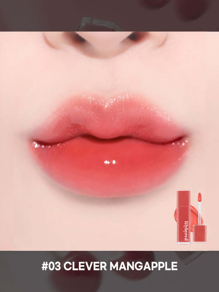LILYBYRED Bloody Liar Coating Tint 4g on lips, showcasing soft sheen in shade #03 Clever Mangapple.