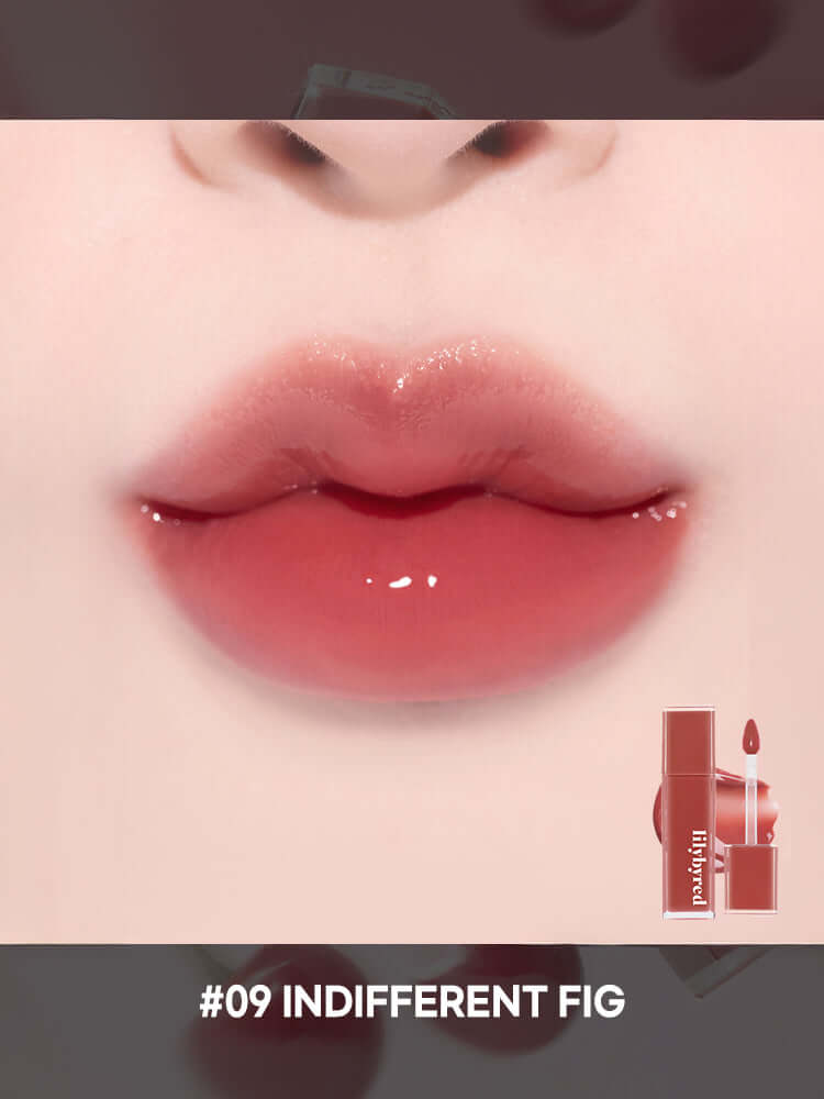 LILYBYRED Bloody Liar Coating Tint 4g in shade #09 Indifferent Fig on soft, glossy lips.