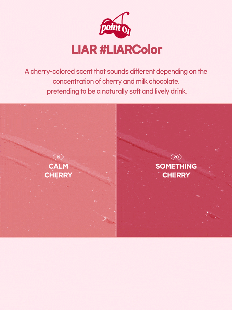 LILYBYRED Bloody Liar Coating Tint 4g color options with Calm Cherry and Something Cherry swatches.