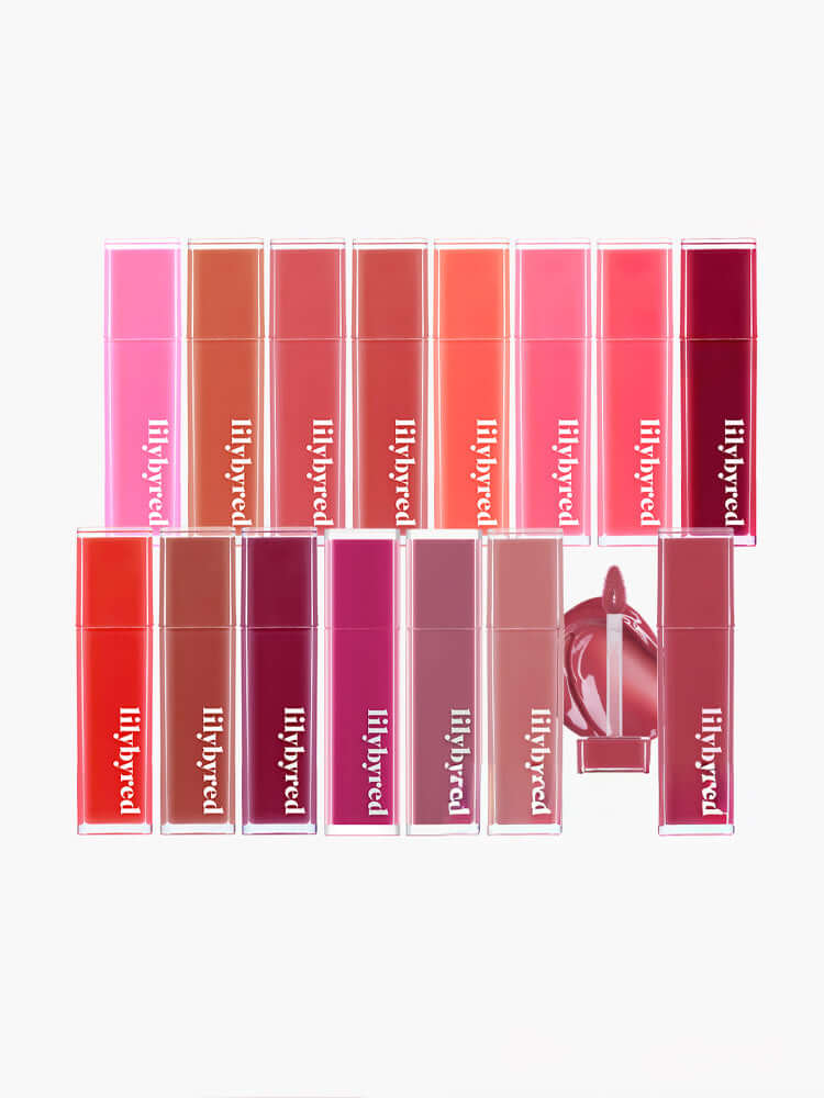 LILYBYRED Bloody Liar Coating Tint 4g shades collection displayed in vibrant tubes.