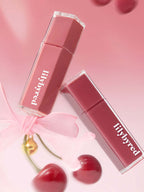 LILYBYRED Bloody Liar Coating Tint 4g, two lip tint products with cherry background.