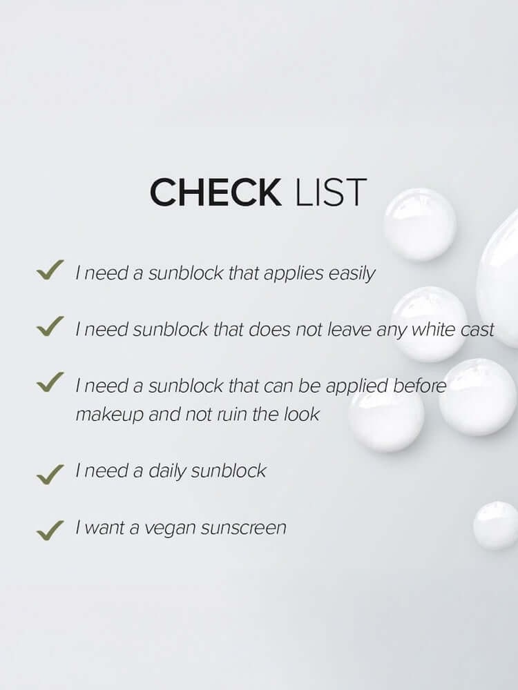 MARY&MAY CICA Soothing Sun Cream 50ml checklist for easy application, no white cast, makeup-friendly, daily use, and vegan sunscreen.