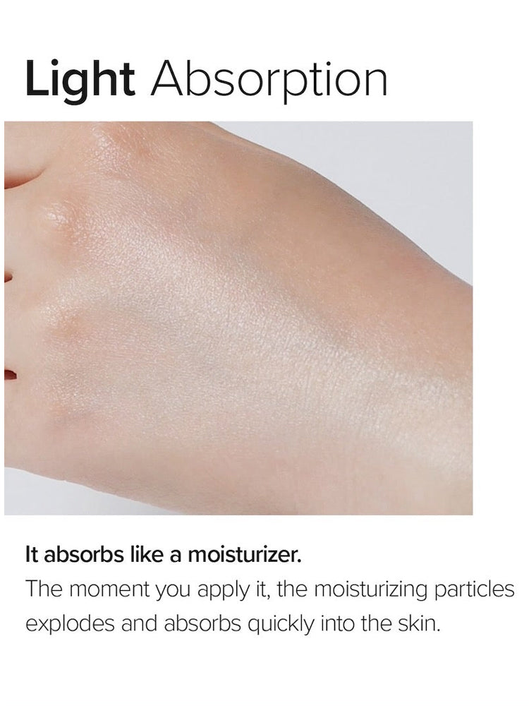 MARY&MAY CICA Soothing Sun Cream 50ml swatched on hand demonstrating light absorption and moisturizing effect.