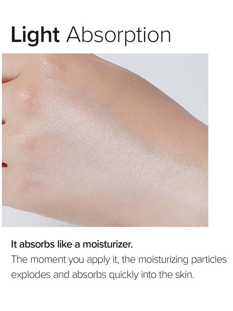 MARY&MAY CICA Soothing Sun Cream 50ml swatched on hand demonstrating light absorption and moisturizing effect.