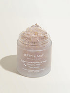 MARY&MAY Calendula Peptide Ageless Sleeping Mask in a jar with gel texture, offering overnight hydration and nourishment.