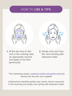 Instructions for using MARY&MAY Calendula Peptide Ageless Sleeping Mask for best results.