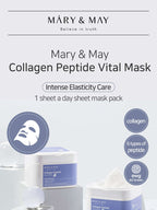 MARY&MAY Collagen Peptide Vital Mask 400g 30EA product image showcasing intense elasticity care and sheet mask pack.