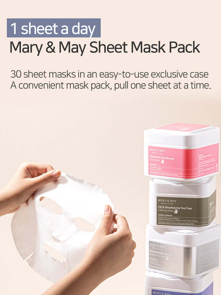 MARY&MAY Collagen Peptide Vital Mask 400g 30EA, 30-sheet mask pack for daily hydration routine.