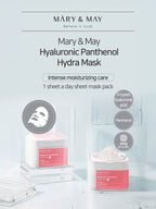 MARY&MAY Hyaluronic Panthenol Hydra Mask 400g 30EA, intense moisturizing care, 1 sheet a day mask pack