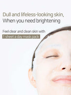 Dull and lifeless-looking skin brightened with Niacinamide Vitamin C Brightening Mask daily one-sheet mask pack.