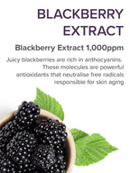 Vegan Blackberry Complex Cream Essence highlighting blackberry extract rich in antioxidants for skincare.