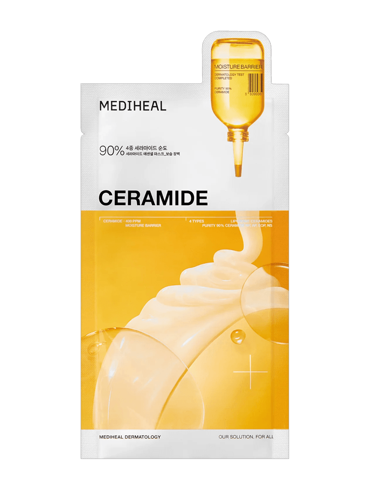 MEDIHEAL Ceramide Essential Mask Moisture Barrier packaging featuring hydrating ceramide formula.