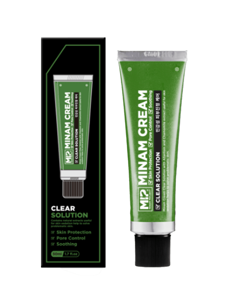 MIP Minam Cream 50ml tube and box for Clear Solution, offering skin protection and soothing benefits.