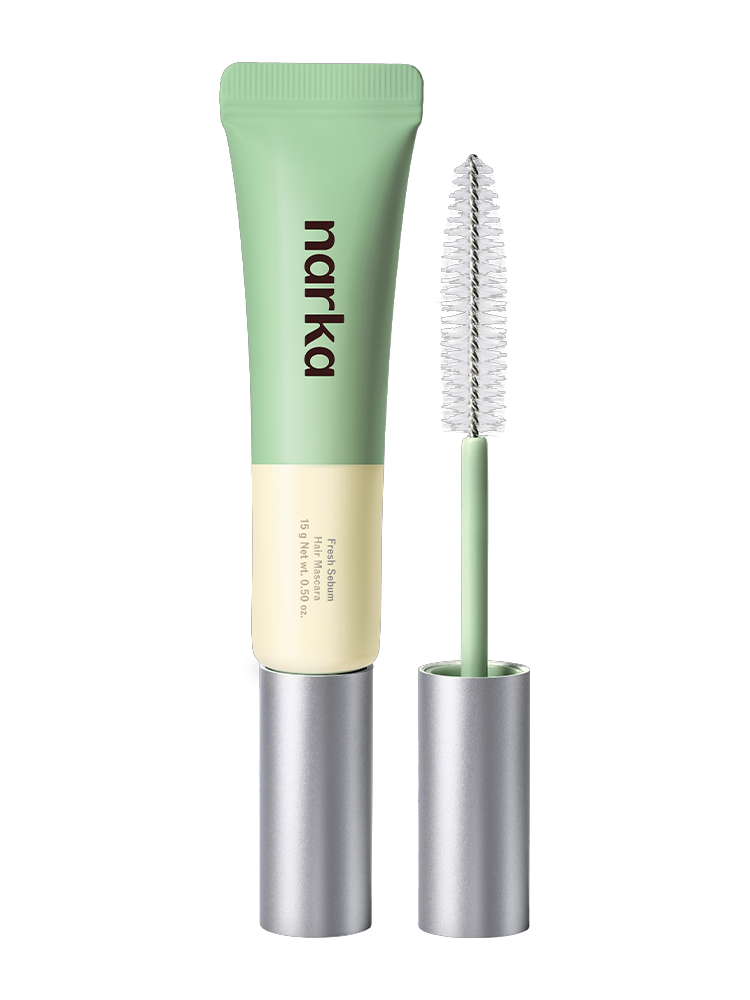 NARKA Fresh Sebum Hair Mascara 15g with mascara wand next to its packaging in sleek design.