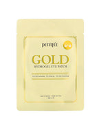 PETITFEE Gold Hydrogel Eye Patch 1.4g (Single Use - 1 pair) packaging with gold accents and hydrating properties.