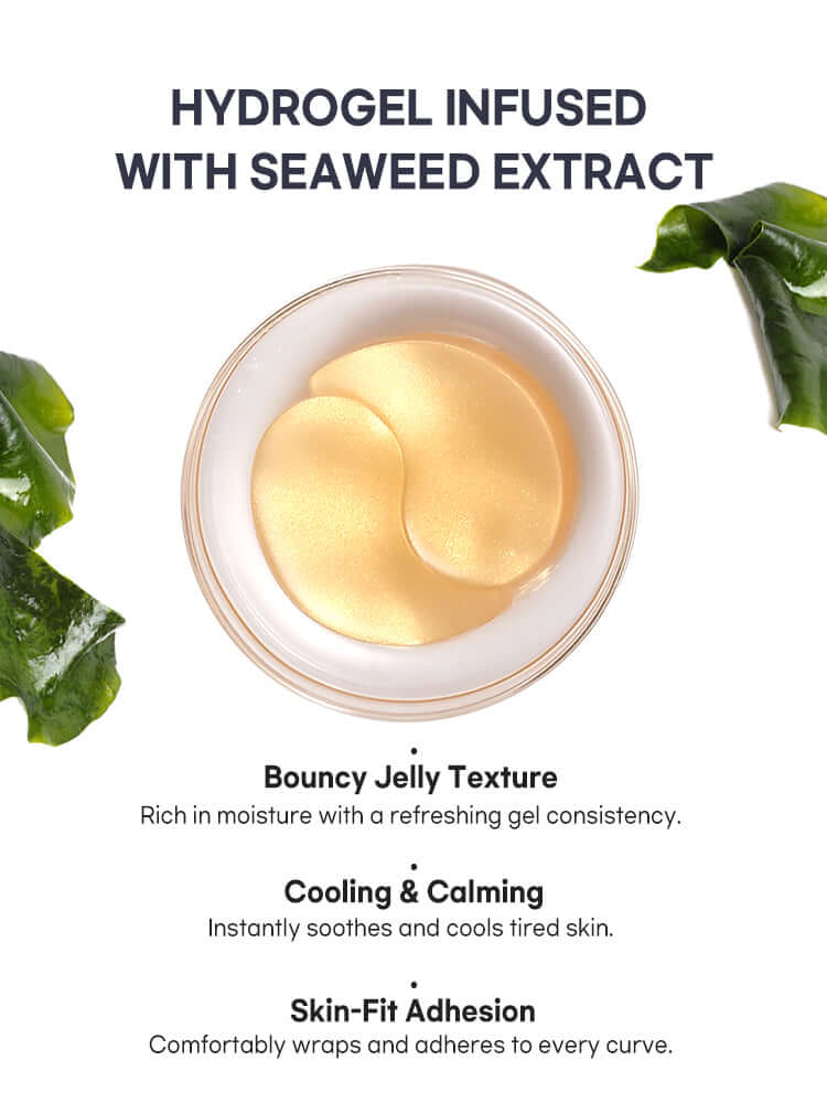 PETITFEE Gold Hydrogel Eye Patch 1.4g (Single Use - 1 pair) with hydrogel and seaweed extract.