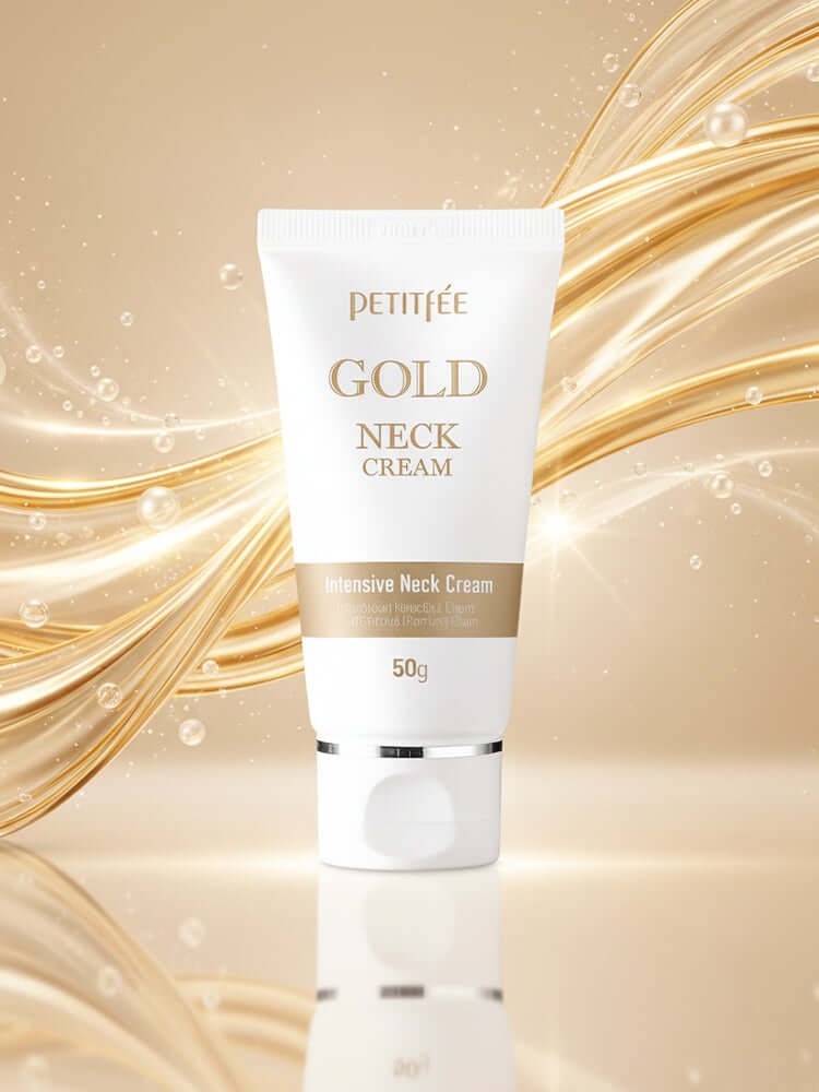 PETITFEE Gold Neck Cream 50g in a tube, designed to smooth and firm the delicate neck area.
