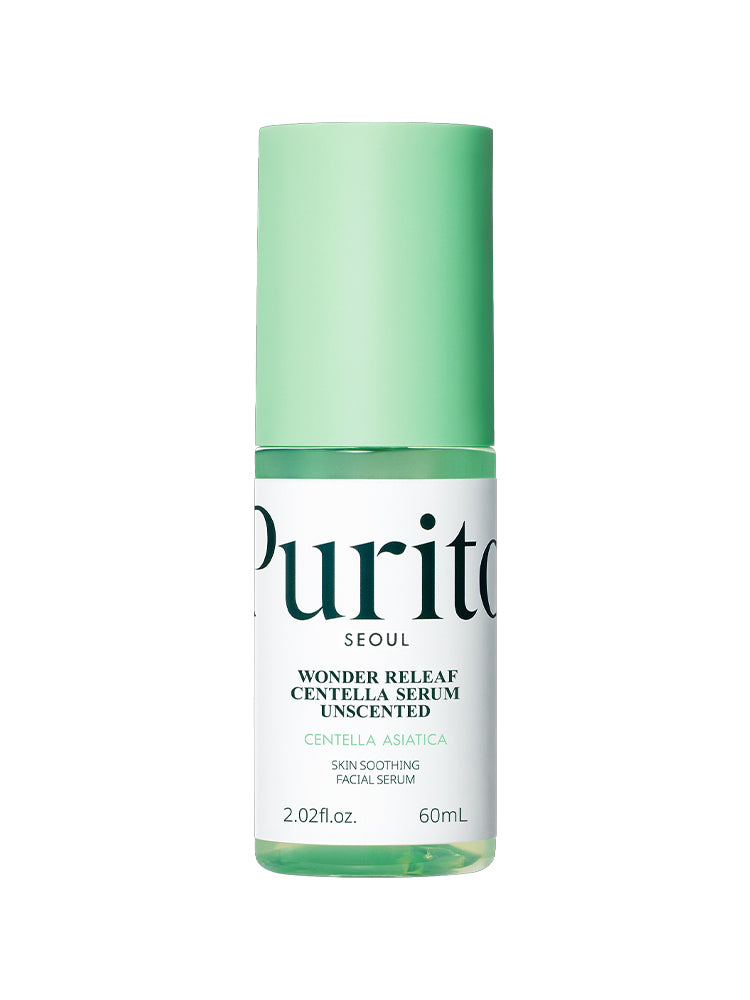 PURITO Centella Unscented Serum 60ml bottle featuring soothing skincare ingredients.