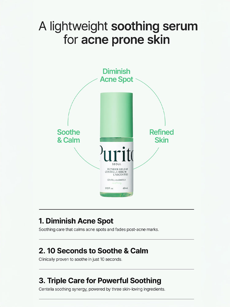 PURITO Centella Unscented Serum 60ml lightweight soothing serum for acne prone skin