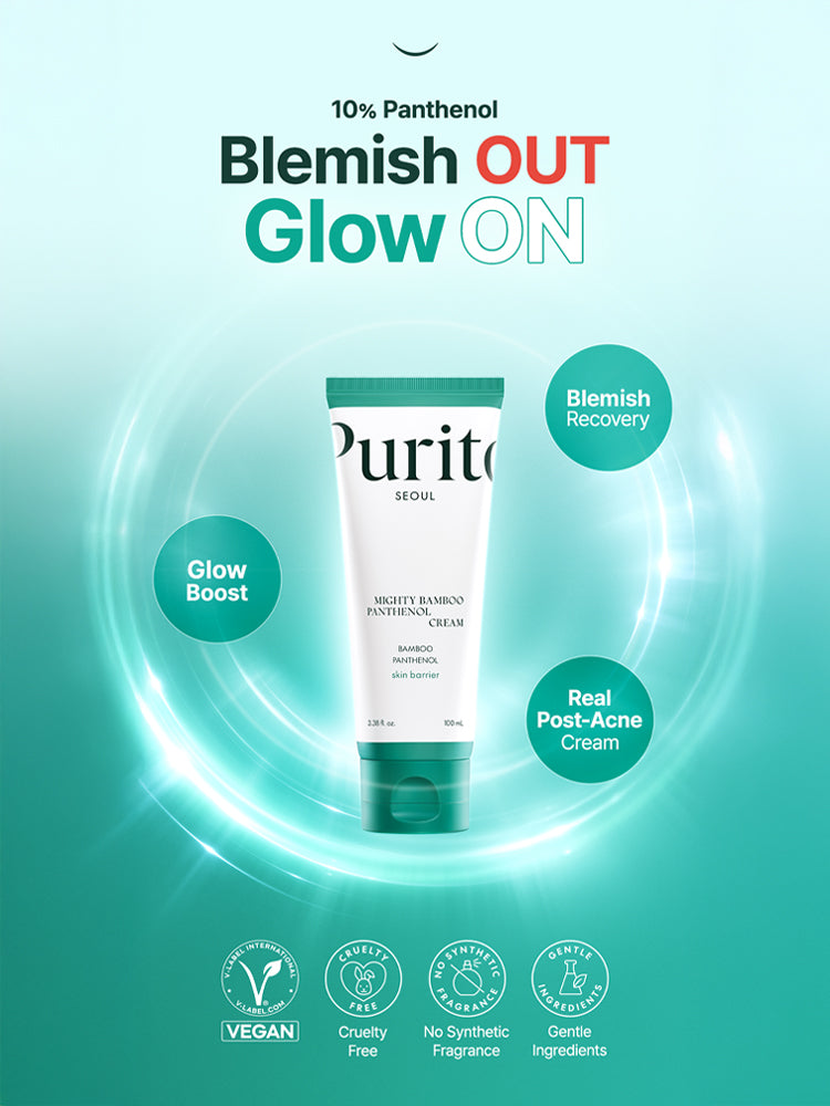 PURITO Mighty Bamboo Panthenol Cream 100ml with benefits for blemish recovery and radiant skin.