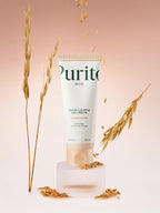 PURITO Oat In Calming Gel Cream 100ml with oat decor background, showcasing its non-comedogenic and moisturizing properties.