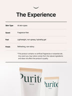 Product details for PURITO Oat In Calming Gel Cream 100ml: all skin types, fragrance-free, refreshing finish.