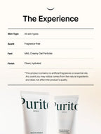 Product details for PURITO Oat In Gentle Exfoliating Face Cleanser 150ml, showcasing skin type, scent, feel, and finish.